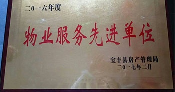 2017年2月，寶豐森林半島被寶豐縣房產(chǎn)管理局評為“二O一七年度物業(yè)服務先進單位”。